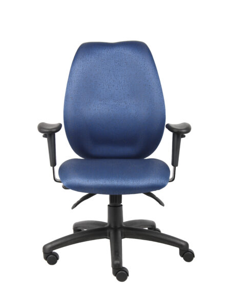 High-Back Task Chair with Adjustable Arms, Blue with armrests and adjustable height, isolated on a white background.