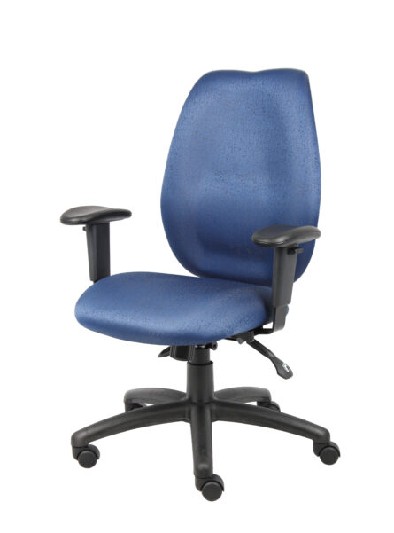 High-Back Task Chair with Adjustable Arms, Blue, isolated on a white background.