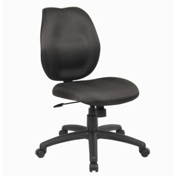 Adjustable Mid-Back Task Office Chair without Arms in black with a five-wheeled base, isolated on a white background.