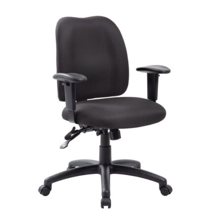 Multi-Function Task Chair with adjustable armrests and height, on wheels, isolated on a white background.