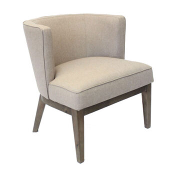 Ava Accent Chair-Beige with a curved backrest and wooden legs on a white background.