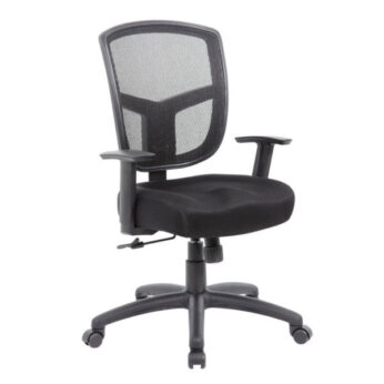 An ergonomic Contract Mesh Task Chair with Synchro-Tilt Mechanism, adjustable armrests, and a padded seat on a wheeled base.