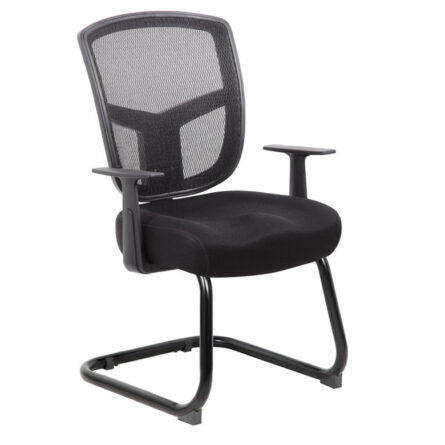 Contract Mesh Guest Chair with black mesh backrest and fabric seat, featuring adjustable armrests and a cantilever base.