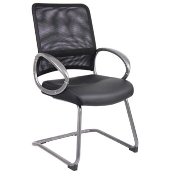 Mesh Back guest chair with pewter finish, padded seat, and armrests on a white background.