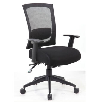 Mesh Back 3 paddle Task Chair with Seat Slider with mesh backrest and padded seat, featuring adjustable armrests and caster wheels.