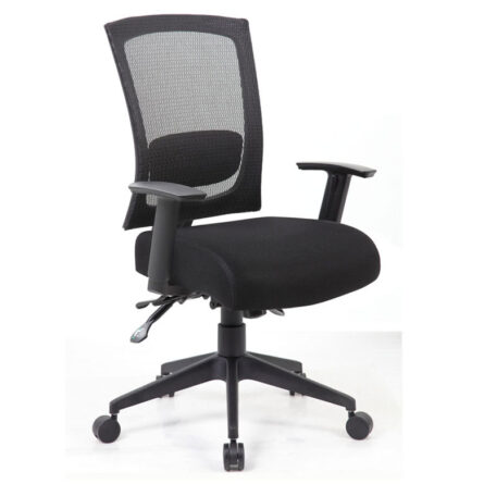 Mesh Back 3 paddle Task Chair with fabric seat, armrests, and wheels on a white background.