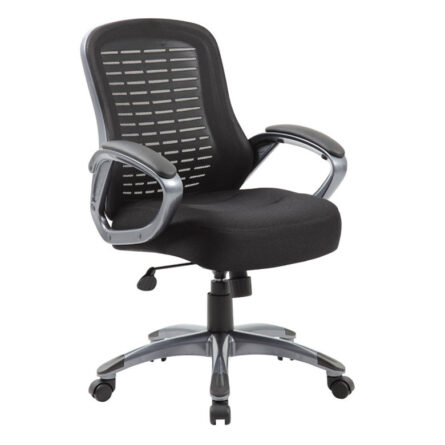 Ribbed High Back Mesh Chair with padded seat and armrests, set on a five-wheeled base.