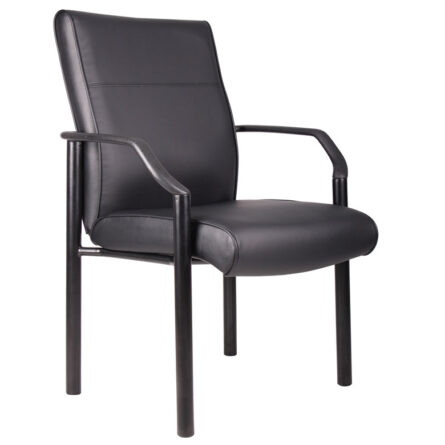 Mid Back Guest Chair In LeatherPlus with armrests and a padded leather seat and backrest, set against a white background.