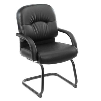 Mid Back Caressoft Guest Chair In Black with armrests and a metal cantilever base, isolated on a white background.