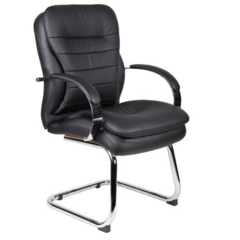 Mid Back CaressoftPlus Guest Chair W/ Chrome Sled Base with padded armrests and a chrome base on a white background.