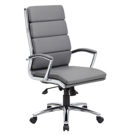 CaressoftPlus™ Executive Chair with a high back, segmented cushions, and chrome armrests on a wheeled base, isolated on a white background.