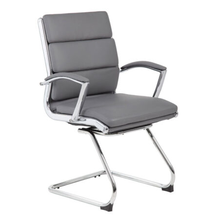 Gray Executive CaressoftPlus chair with a metal chrome finish and armrests, featuring segmented padding on the seat and backrest.