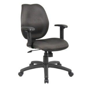 Mid Back Task Chair with Adjustable Arms-Black with adjustable armrests and a five-wheel base, isolated on a white background.