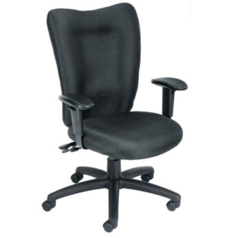 Extended Comfort Commercial Fabric Adjustable Office Chair Black with adjustable armrests and five wheels.