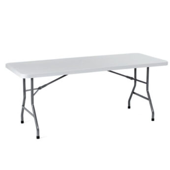 A TOS Molded Folding Table 30X96 with a smooth surface and metal legs set against a plain white background.