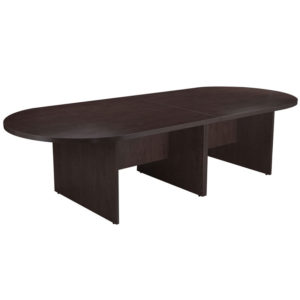 An oval-shaped, dark brown TOS 10Ft Race Track Conference Table-Cherry Laminate isolated on a white background.