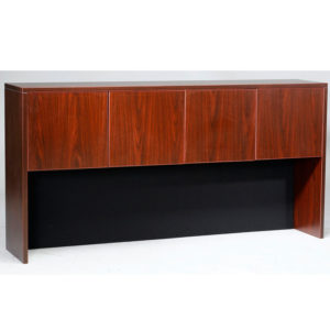 A modern wooden credenza with dark mahogany finish, featuring multiple cabinet doors and a black recessed area beneath the TOS 66" Four Door Hutch-Cherry.