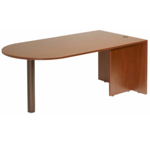 TOS Bullet Desk in Mahogany Laminate with a single panel leg and modesty panel on one side, isolated on a white background.