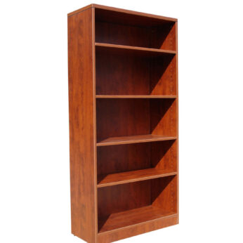 A TOS Bookcase, 31W X14D X 65.5H Cherry with five shelves, standing against a plain white background.