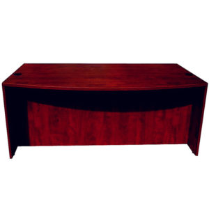 A dark mahogany TOS Bow Front Desk Shell with a curved front and a flat top, isolated on a white background.