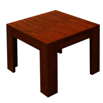 A simple TOS 22″X22″ Mahogany End Table with a square top and four legs, rendered in a dark brown finish, isolated on a white background.