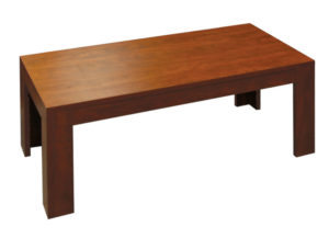 A TOS 48″X22″ Cherry Laminate Coffee Table with a rectangular top and a flat, recessed base, isolated on a white background.