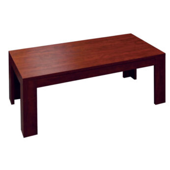 A simple rectangular wooden TOS 48"X22" Cherry coffee table with a smooth dark finish and short, squared legs.