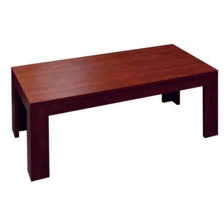 A simple wooden TOS 48"X22" Mahogany coffee table with a rectangular top and straight legs, finished in a dark brown color.