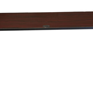 A TOS Training Table 36″W X 24″D Mahogany with a dark brown top and four black metal legs, featuring a single drawer with a round knob.