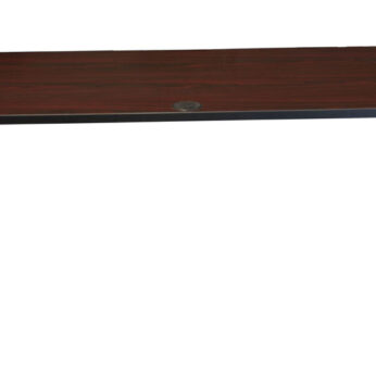 A TOS Training Table 36″W X 24″D Mahogany with a dark brown top and four black metal legs, featuring a single drawer with a round knob.