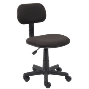 Adjustable Black Fabric Steno Chair with a fabric upholstered seat and backrest, resting on a five-wheeled base.