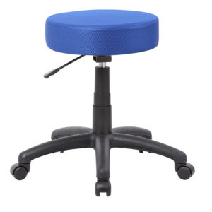 Adjustable office chair with a DOT stool, Blue seat and black wheels, featuring a lever for height adjustment.