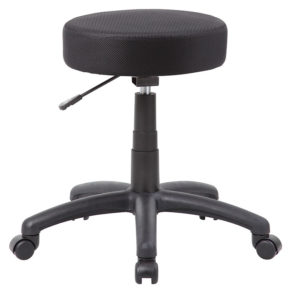 Black adjustable DOT stool with a round seat and five wheels.