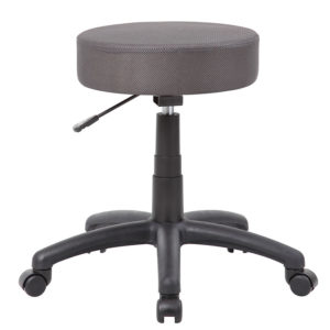 A DOT stool, Charcoal Grey-Standard Height with a black plastic five-point wheeled base and a lever on the side for adjustment.