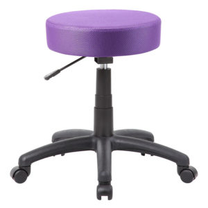 Adjustable office DOT stool with a purple seat and black wheeled base.