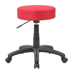 A red DOT stool with a five-legged black base on casters.