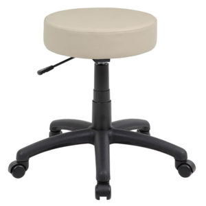 The DOT stool, Beige Vinyl-Standard Height with a black wheeled base.