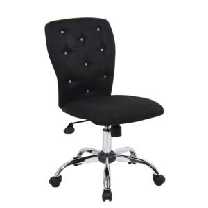 Tiffany Modern Office Chair Black with tufted backrest, on wheels with adjustable height lever and chrome base.