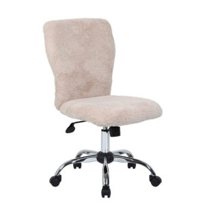 A Tiffany Fur Make-up to Modern Office Chair Cream with a plush seat and backrest, mounted on a chrome five-star base with black casters.