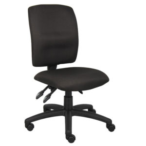 A Multi-Function Fabric Task Chair with a padded seat and backrest, adjustable height, and five-wheeled base.