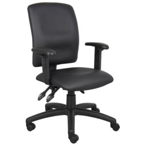 Multi-Function LeatherPlus Task Chair W/ Adjustable Arms with wheels on a white background.