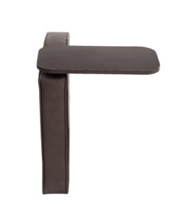 Modern Bomber Brown Right Arm with Mahogany Tablet chair with a minimalist design, viewed from the side against a white background.