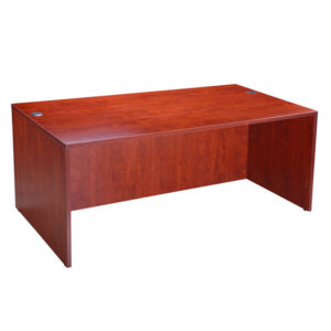 A TOS Desk Shell, 71″W X 36″D, Cherry with a flat rectangular top and panel legs, set against a plain white background.