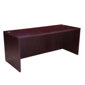 An image of a TOS Desk Shell, 71″W X 36″D, Mahogany, shown against a white background.