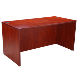 A simple TOS Desk Shell with a smooth, rectangular top and panel legs, finished in a deep cherry color.