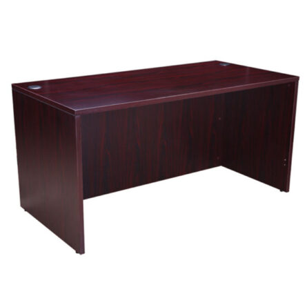 A simple TOS Desk Shell, 66″W X 30″D, Mahogany with a rectangular top and panel legs, isolated on a white background.