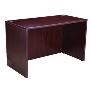 A simple TOS Desk Shell 48X24, Mahogany with a rectangular top and solid side panels, isolated on a white background.