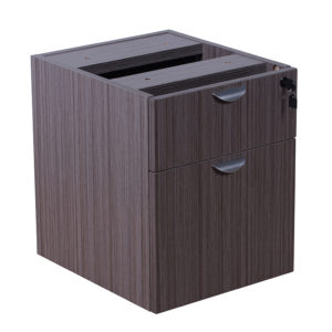 A compact TOS 2 Hanging Pedestal-3/4 Box/File , Driftwood cabinet with two drawers and an open top compartment, set against a white background.