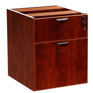 TOS 2 Hanging Pedestal-3/4 Box/File , Mahogany with two drawers, a lock on the top drawer, and silver handles.