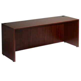 A TOS Credenza Shell, Mahogany 71" x 24" with a smooth top and modesty panel, isolated on a white background.